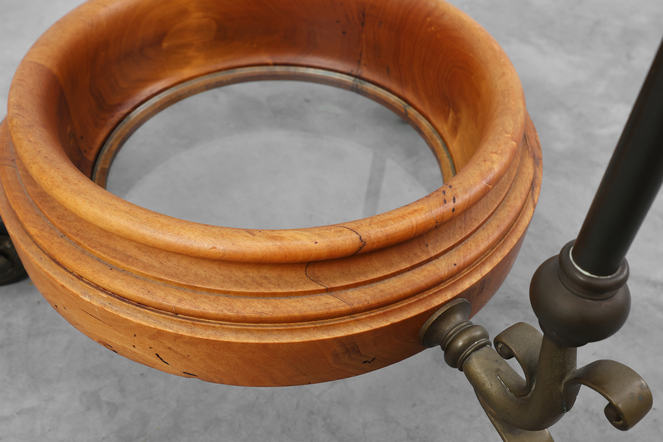 Rustic Copper and Walnut Serving Trolley with Glass Top, France ca. 1900thumbnail